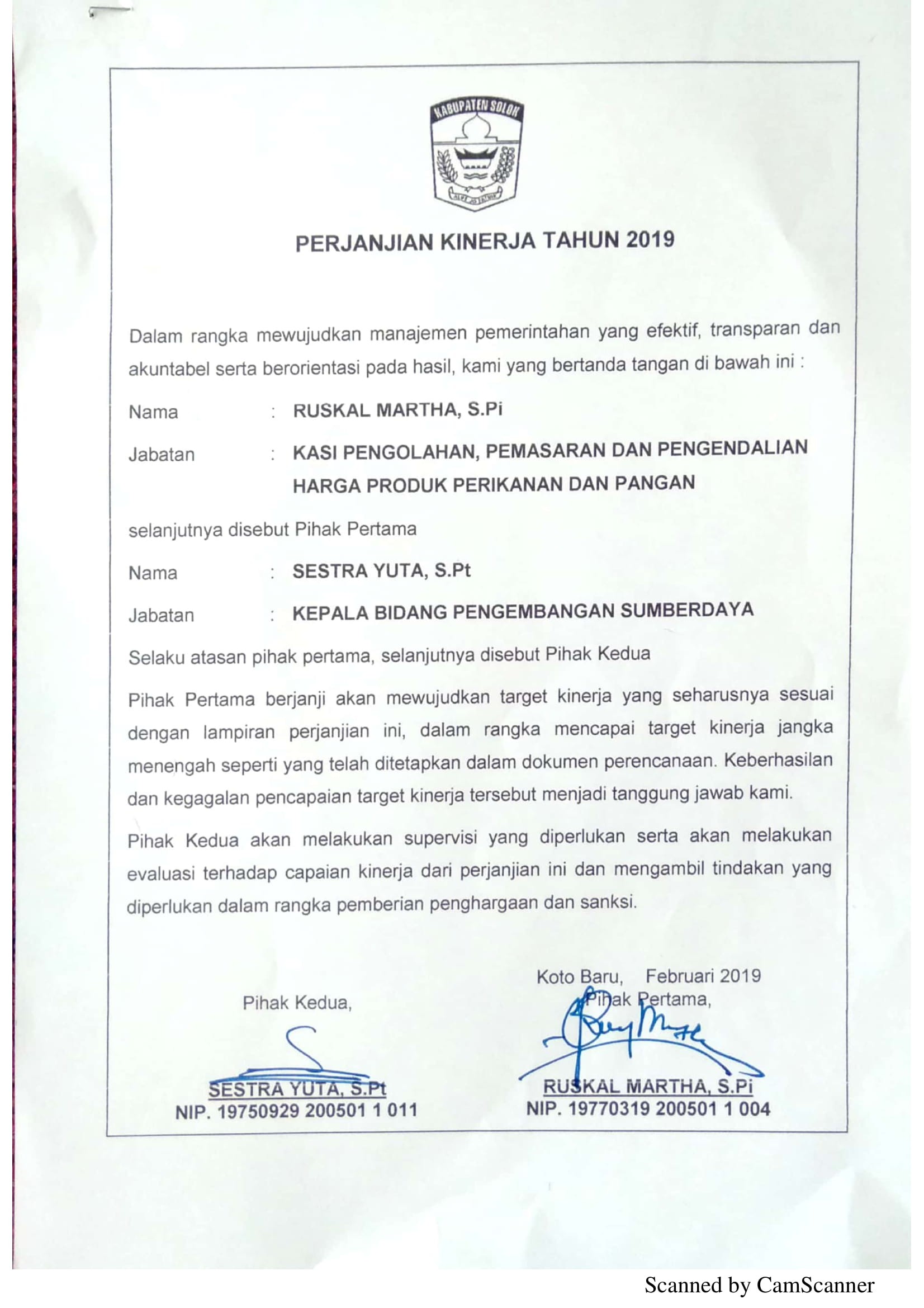 Perjanjian Kinerja DPP 19