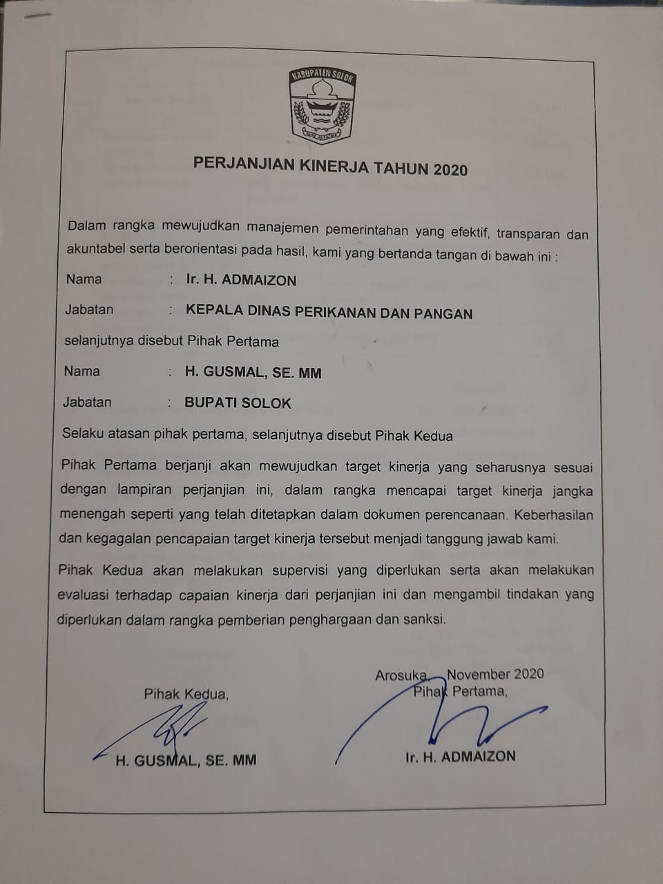 Perjanjian Kerja Tahun 2020
