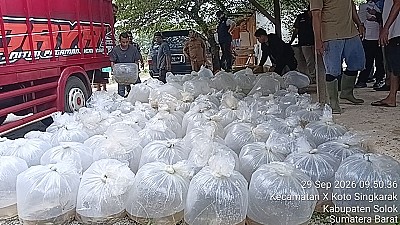 Penyerahan Bantuan Bibit Ikan Nila dan Mas pada Pokdakan di Nagari Singkarak dan Muaro Pingai Pasca Bencana Hidrometeorologi - foto 1